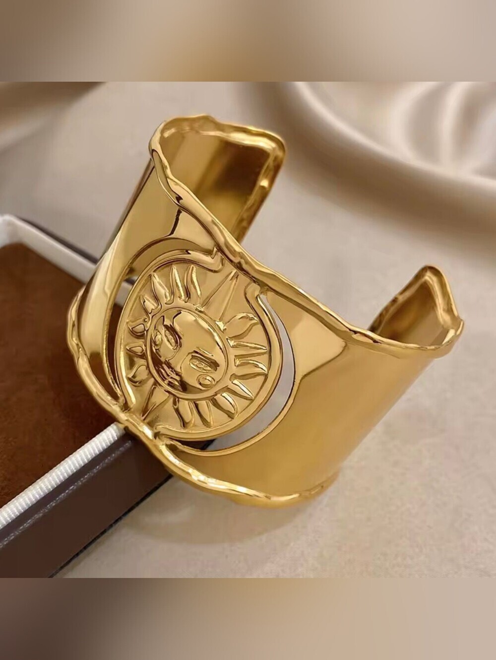 Polished Gold Sunburst Cuff Bracelet
